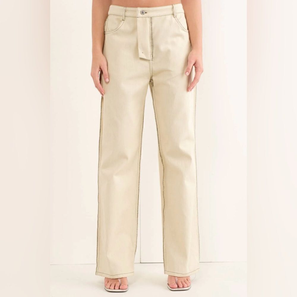 PRETTY GARBAGE Reversed Detail Cotton Pants Wide Leg Stone Cream M NWT